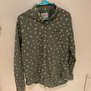 American Eagle Soft Classic Fit Button Down Size L in Moss Green Floral Print